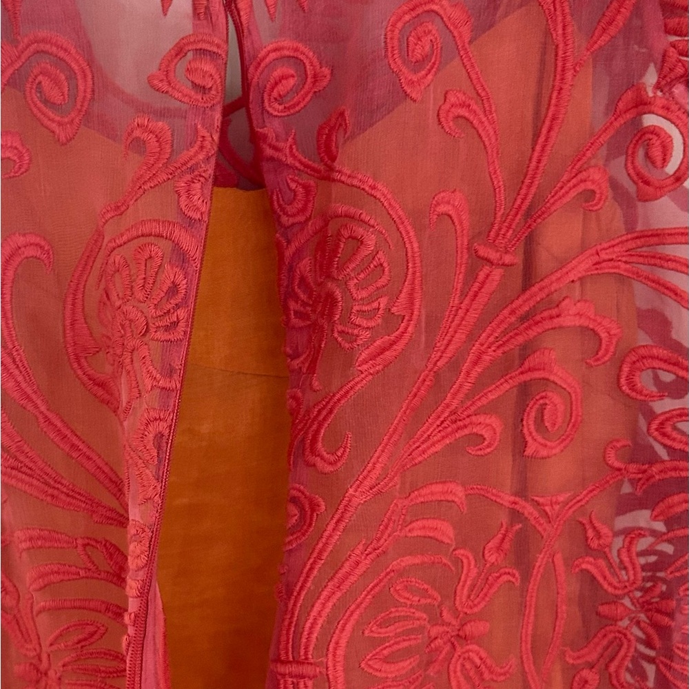 Like new exquisite, filigree embroidered dress size 10 color coral-pinkish - Picture 8 of 13